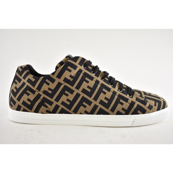 Fendi Forever Allover Logo Monogram Tabacco Brown Black Low Top Sneakers 12 13 - Picture 2 of 14
